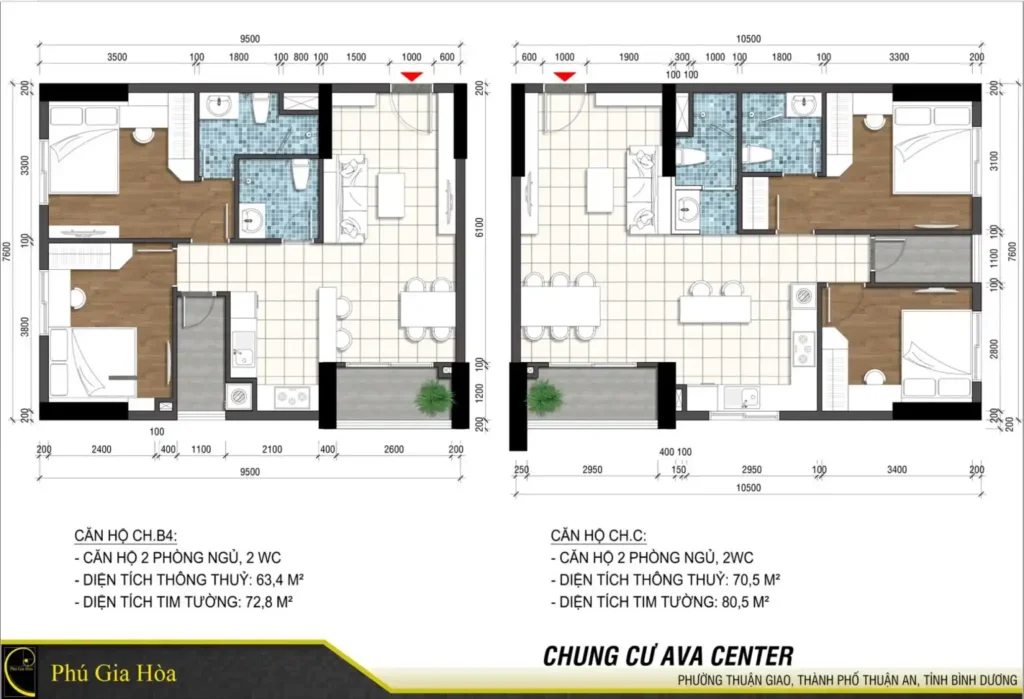 Căn hộ 2 Phòng Ngủ Dự án Ava Center