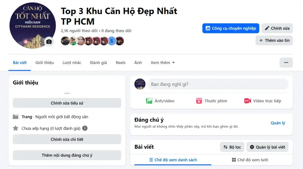 Fanpage cổ chuyên bất động sản